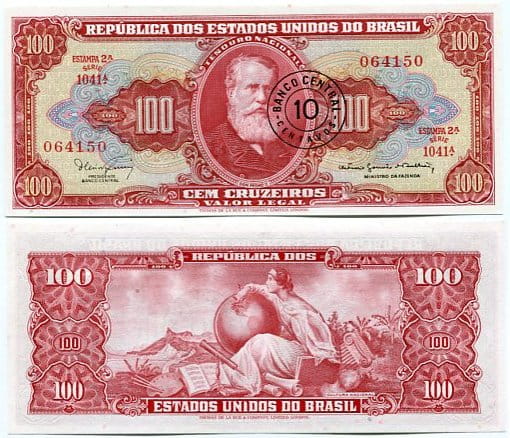Brazylia 100 Cruzeiros 1967 r. UNC 