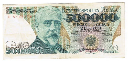 Banknot 500 000 zł 1990 r. Seria D