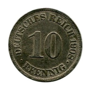 Niemcy 10 Pfennig 1908 r.
