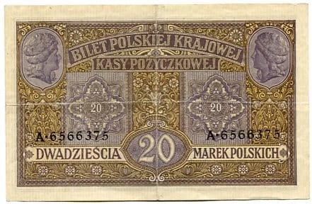 Banknot 20 Marek Polskich 1916 r. 