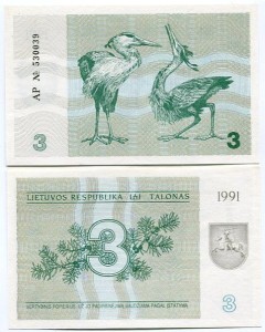 Litwa 3 Talonas 1991 r. UNC
