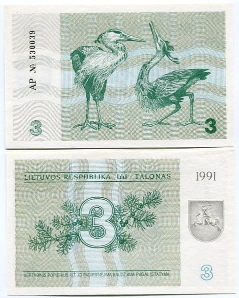 Litwa 3 Talonas 1991 r. UNC