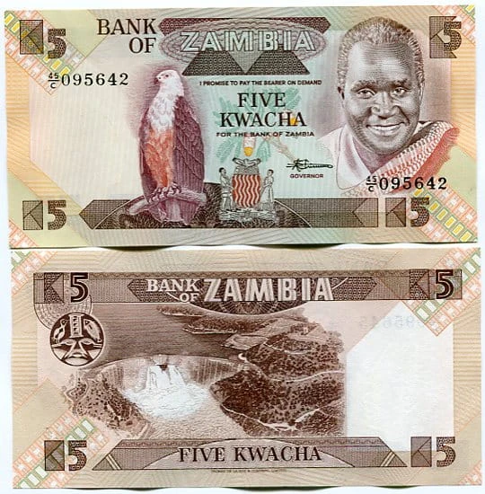 Zambia 5 Kwacha 1986 r. UNC