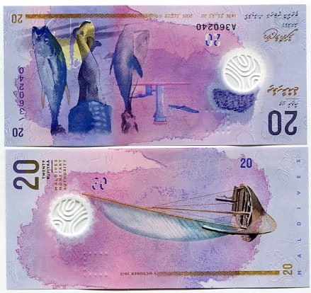 Malediwy 20 Rufiyaa 2020 r. Polimer UNC