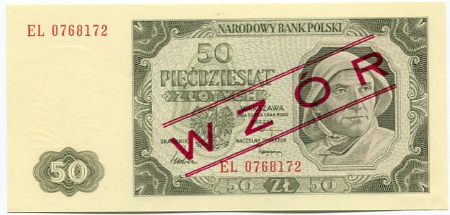 Banknot 50 zł 1948 r. WZÓR