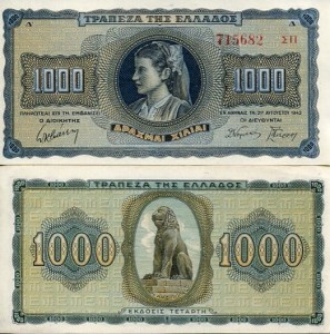 Grecja 1000 Drachm 1942 r. UNC