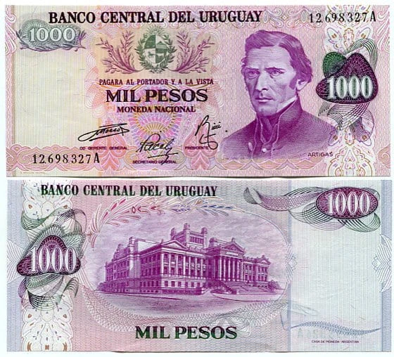 Urugwaj 1000 Pesos 1974 r. UNC 