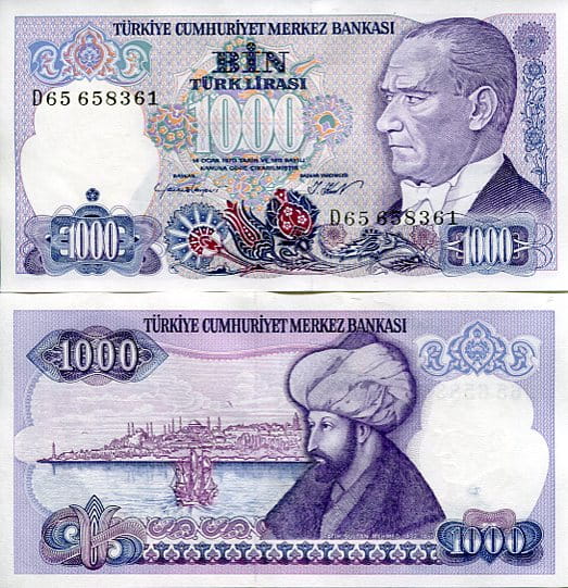 Turcja 1000 Lirasi 1986 r. UNC