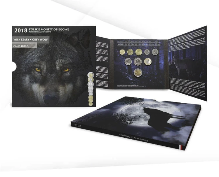Menniczy zestaw monet obiegowych Wilk od 1 gr do 5 zł