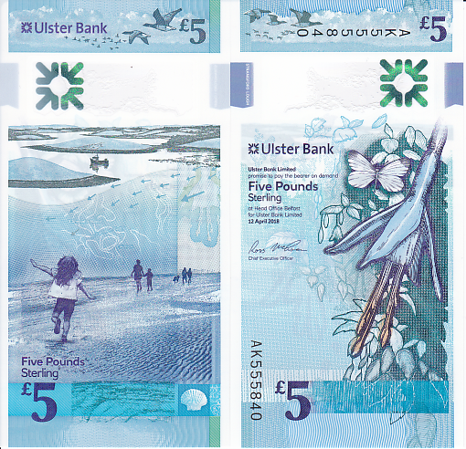 Irlandia Północna 5 Funtów 2018 r. Polimer  UNC