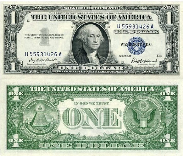 USA 1 Dolar 1957 r. Silver Certificate UNC