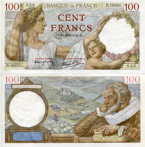 Francja 100 Franków 1941 r. UNC