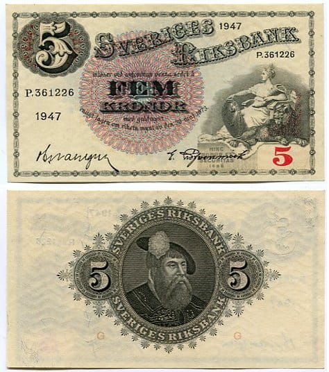 Szwecja 5 Koron 1947 r. UNC 