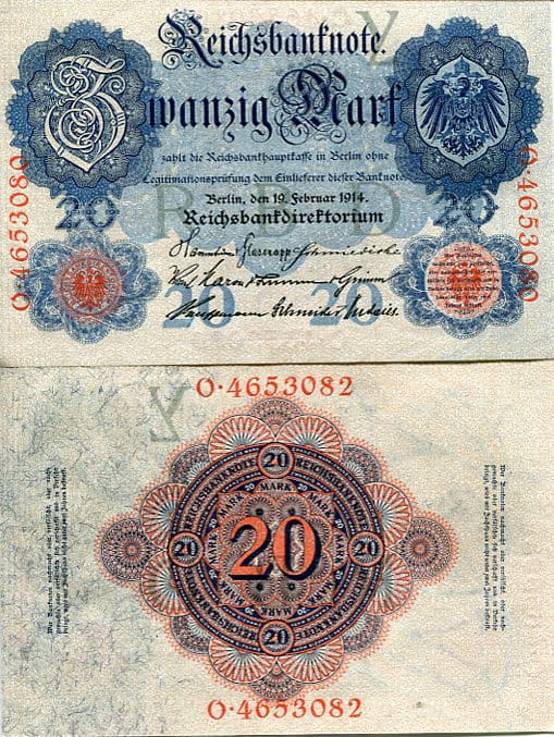 Niemcy 20 Mark 1914 r. UNC