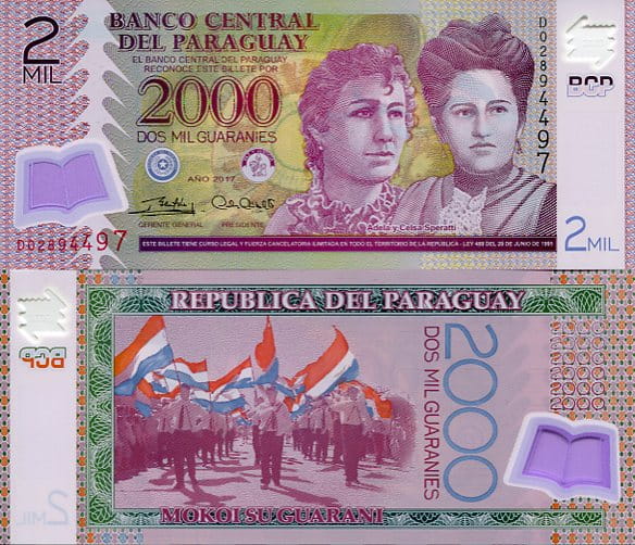 Paragwaj 2000 Guaranies 2017 r. Polimer UNC