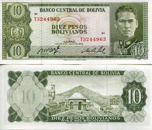 Boliwia 10 Pesos 1962 r. UNC