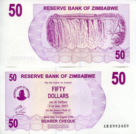 Zimbabwe 50 Dollars 2006 r. UNC