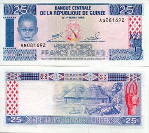 Gwinea 25 Francs 1985 r. UNC