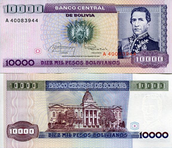 Boliwia 10000 Pesos 1984 r. UNC