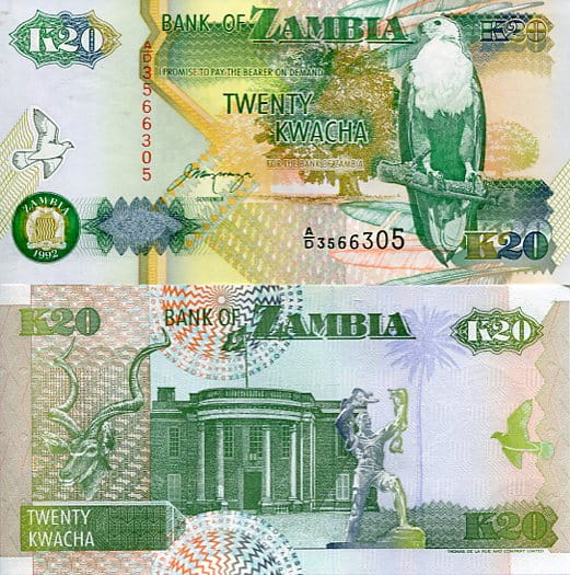 Zambia 20 Kwacha 1992 r. UNC