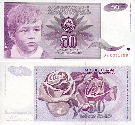 Jugosławia 50 Dinara 1990 r. UNC
