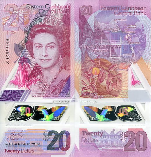 Karaiby Wschodnie 20 Dolarów 2019 r. Polimer UNC