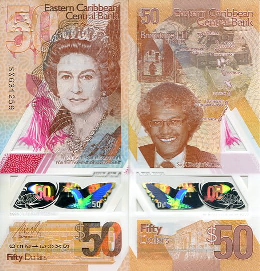 Karaiby Wschodnie 50 Dolarów 2019 r. Polimer UNC