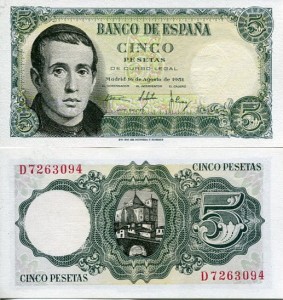 Hiszpania 5 Pesetas 1951 r. UNC