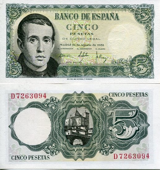 Hiszpania 5 Pesetas 1951 r. UNC