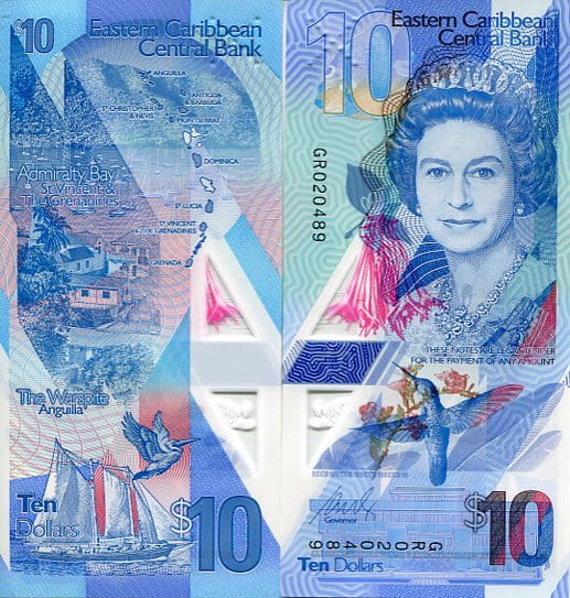 Karaiby Wschodnie 10 Dolarów 2019 r. Polimer UNC