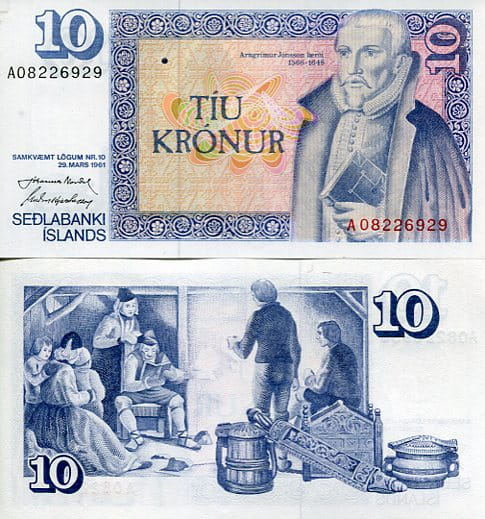 Islandia 10 Kronur 1961 r. UNC