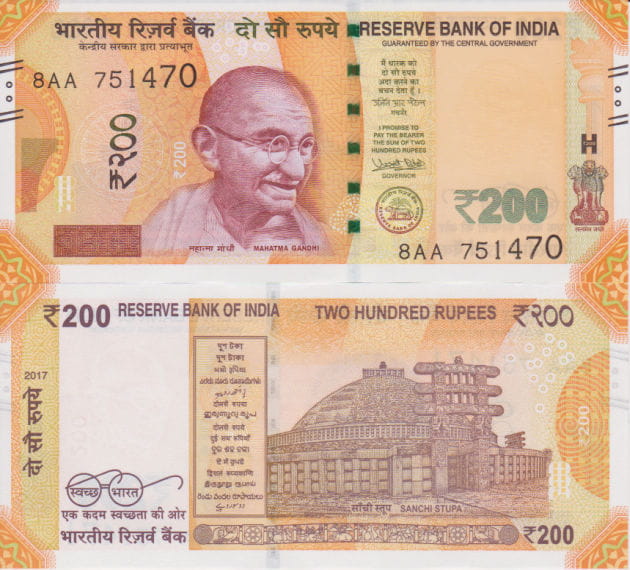 Indie 200 Rupees 2022 r. UNC