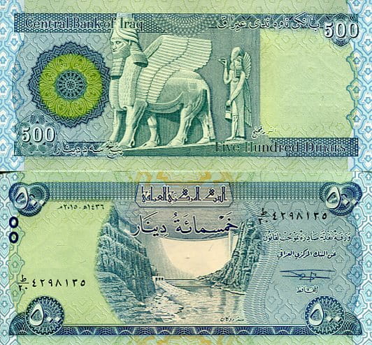 Banknoty Świata Irak 500 Dinarów 2015 r. UNC