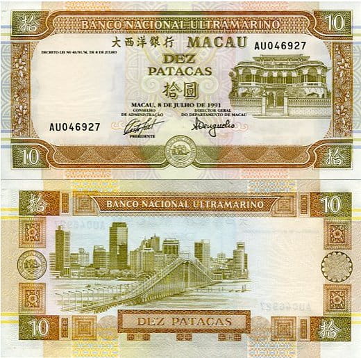 Macau 10 Patacas 1991 r. UNC