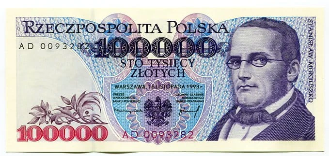Banknot Polska 100000 zł z 1993 r. UNC
