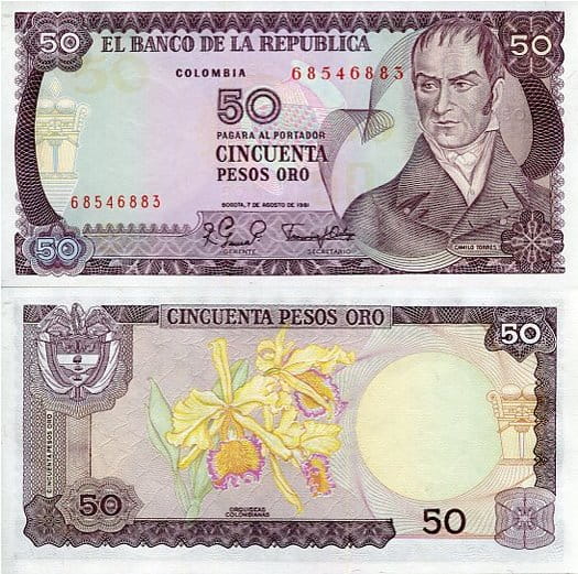 Kolumbia 50 Pesos 1986 r. UNC