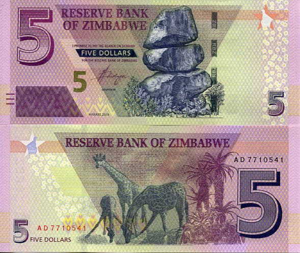Zimbabwe 5 Dollar 2019 r. UNC