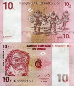 Kongo Demokr. 10 Centime 1997 r. UNC