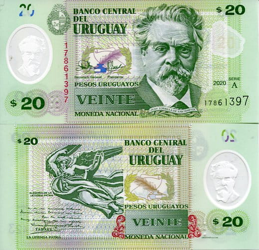 Urugwaj 20 Pesos 2020 r. Polimer UNC