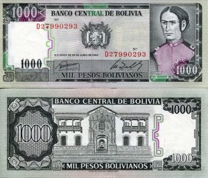 Boliwia 1000 Pesos 1982 r. UNC
