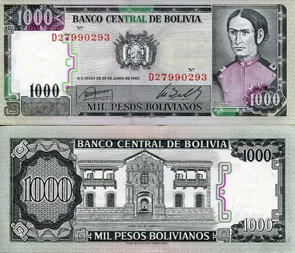 Boliwia 1000 Pesos 1982 r. UNC
