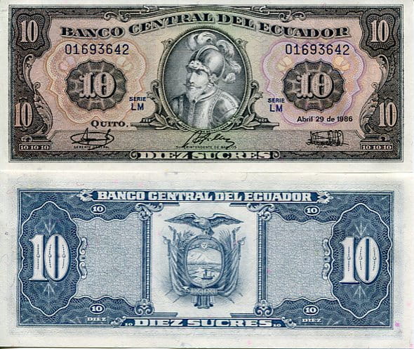 Ekwador 10 Sucres 1986 r. Sklep numizmatyczny Dukat