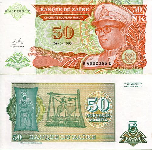 Zair 50 Makuta 1993 r. UNC