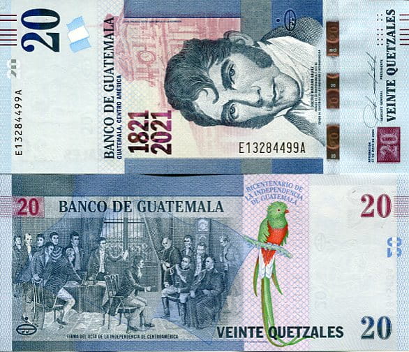 Gwatemala 20 Quetzales 2021 r.  UNC