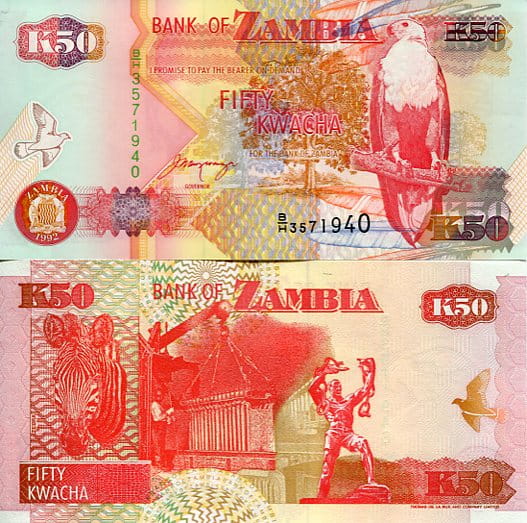 Zambia 50 Kwacha 1992 r. UNC