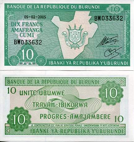 Burundi 10 Francs 1997 r.
