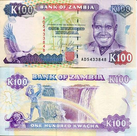 Banknoty Świata Zambia 100 Kwacha 1991 r.