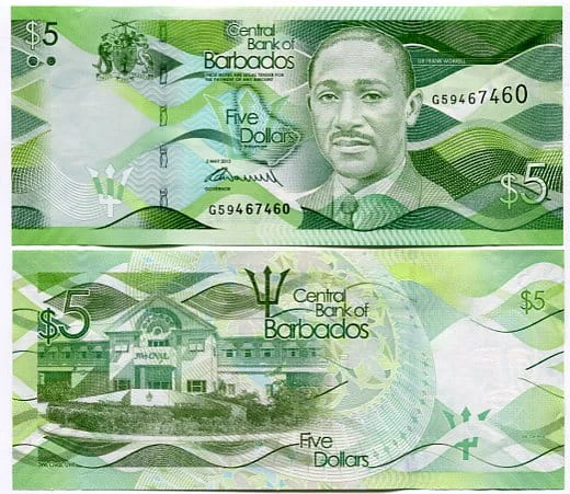 Barbados 5 Dollars 2013 r. UNC