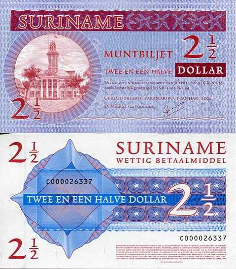Surinam 2 1/2 Dollar 2004 r. UNC