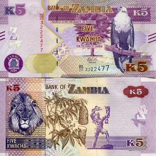 Zambia 5 Kwacha 2021 r. UNC
